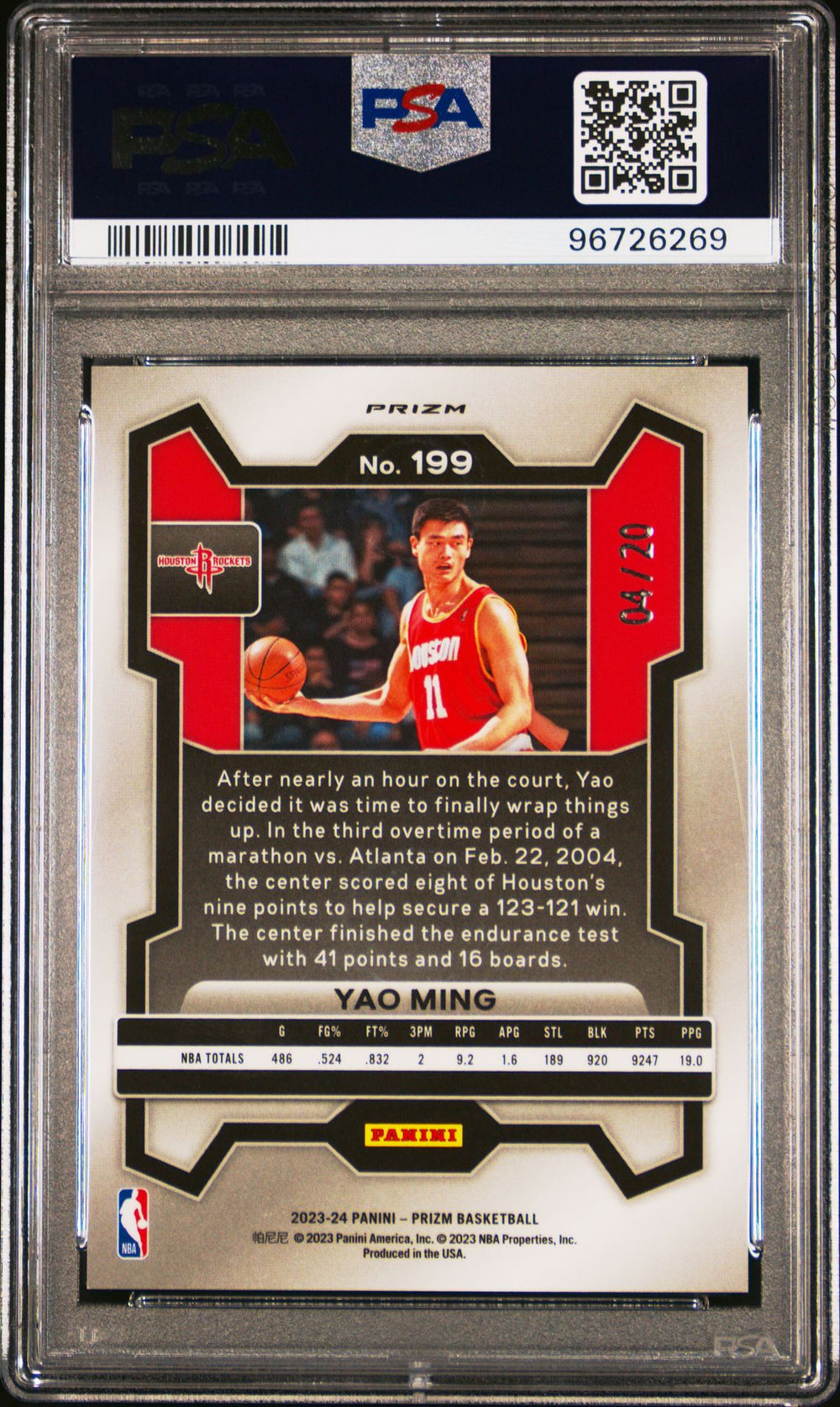 2023-24 Panini Prizm Yao Ming Cherry Blossom Choice /20 PSA 10